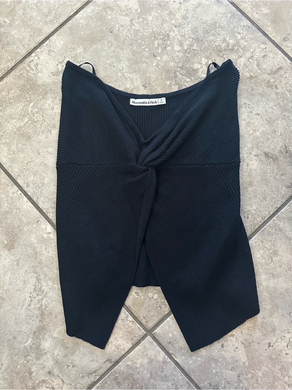 Abercrombie & Fitch Black Knot-Front Ribbed Strapless Top